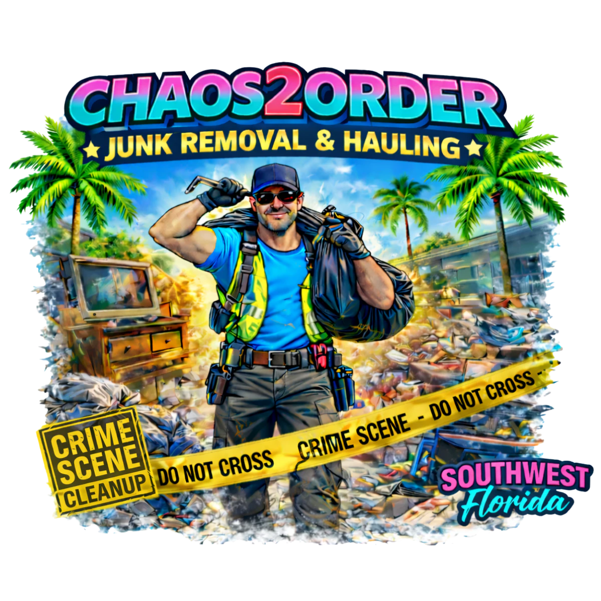 Illustrated Chaos2Order junk removal and hauling artwork
